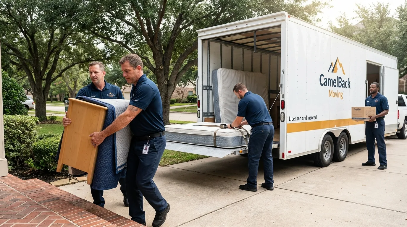 Crew loading residential truck for cross-state move from Adel, GA